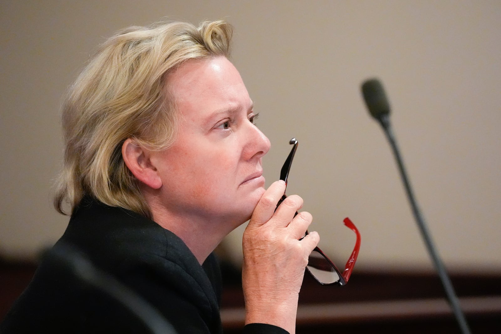 FILE - Special prosecutor Kari Morrissey listens during Alec Baldwin's pretrial hearing in his involuntary manslaughter trial over a fatal shooting on the set of the film, "Rust," in Santa Fe, N.M., Monday, July 8, 2024. (AP Photo/Ross D. Franklin, Pool, File)