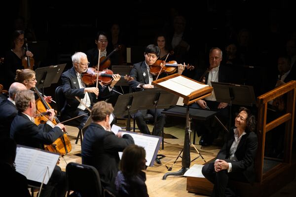 Conductor Nathalie Stutzmann listens intently as a sextet of ASO musicians open the concert for an evening of music by Strauss. Courtesy of Rand Lines