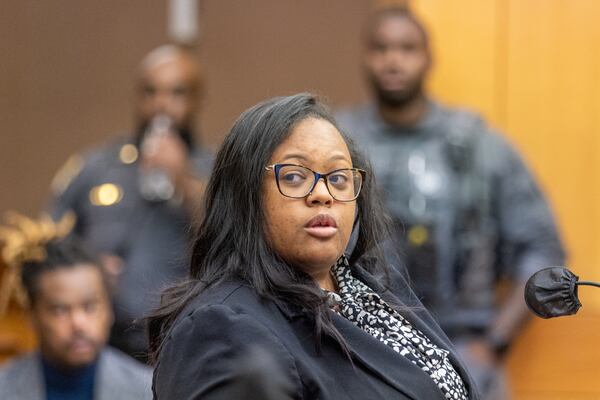 Angela D’Williams, an attorney for Rodalius Ryan, speaks at a hearing for the YSL case in Atlanta on Thursday, December 22, 2022.   (Arvin Temkar / arvin.temkar@ajc.com)