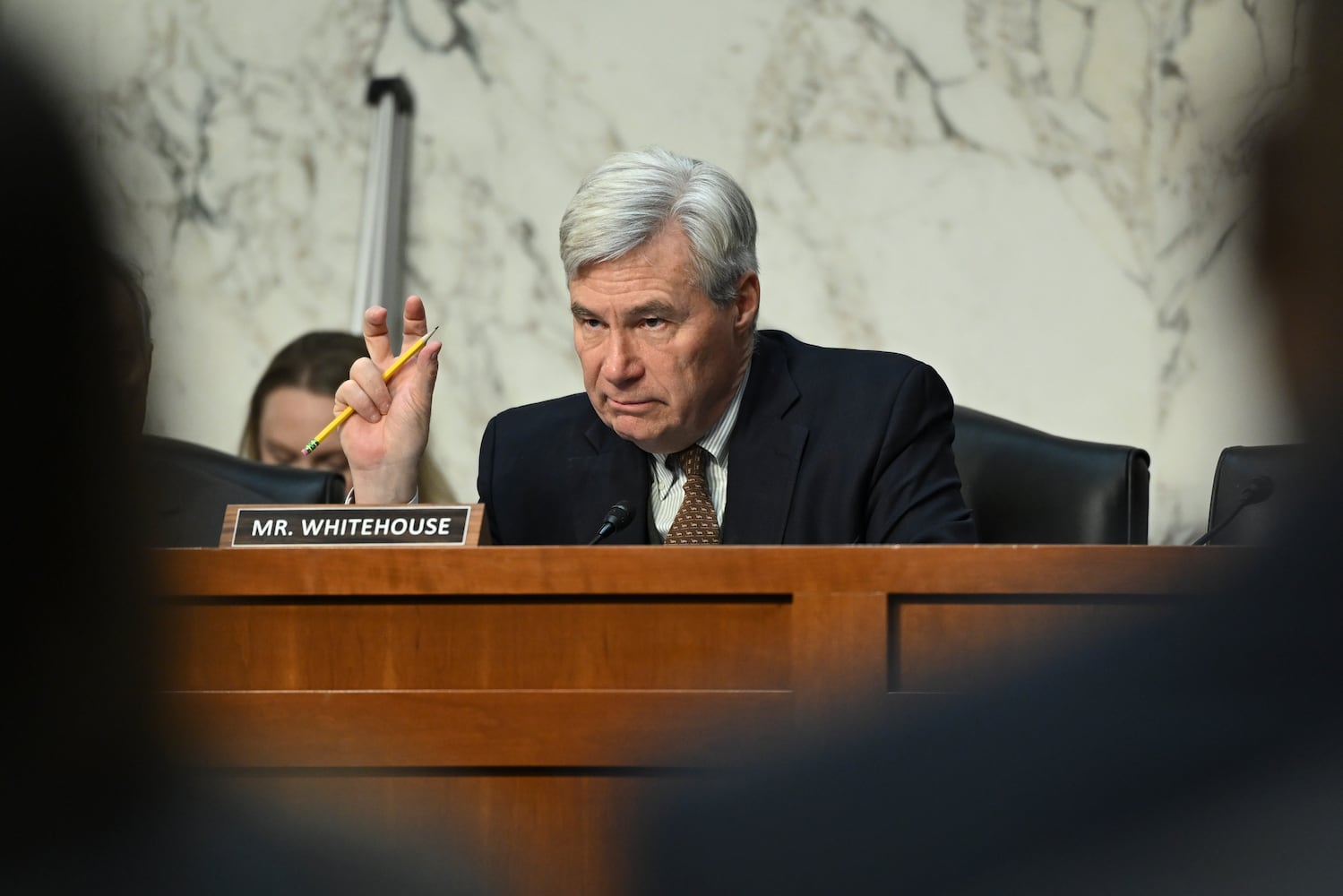 
                        Sen. Sheldon Whitehouse (D-R.I.) questions Pam Bondi, President-elect Donald Trump’s pick to serve as attorney general, at her Senate Judiciary Committee confirmation hearing, on Capitol Hill in Washington on Wednesday, Jan. 15, 2025. (Kenny Holston/The New York Times)
                      