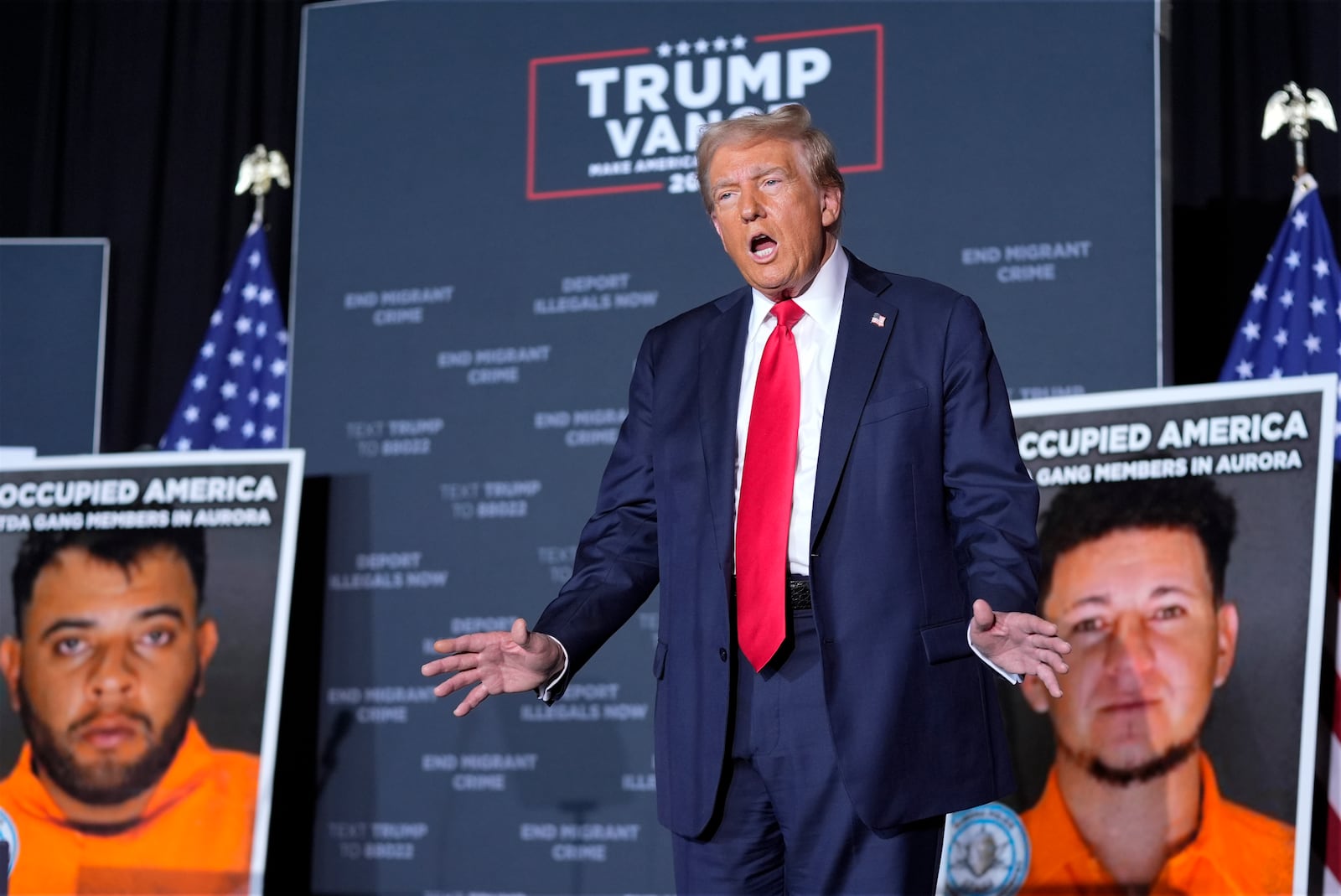 Republican presidential nominee former President Donald Trump arrives for a campaign rally at the Gaylord Rockies Resort & Convention Center, Friday, Oct. 11, 2024, in Aurora, Colo. (AP Photo/Alex Brandon)