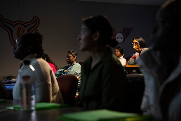 Job applicants prepare for the exam at the Gwinnett County Police Training Center  on Saturday, Dec. 7, 2024 (Olivia Bowdoin for the AJC).