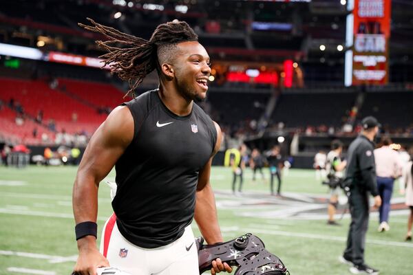 Falcons running back Bijan Robinson (7) is seen leaving the field after an exhibition game against the Cincinnati Bengals at Mercedes-Benz Stadium on Friday, August 18, 2023, in Atlanta.
Miguel Martinezmiguel.martinezjimenez@ajc.com