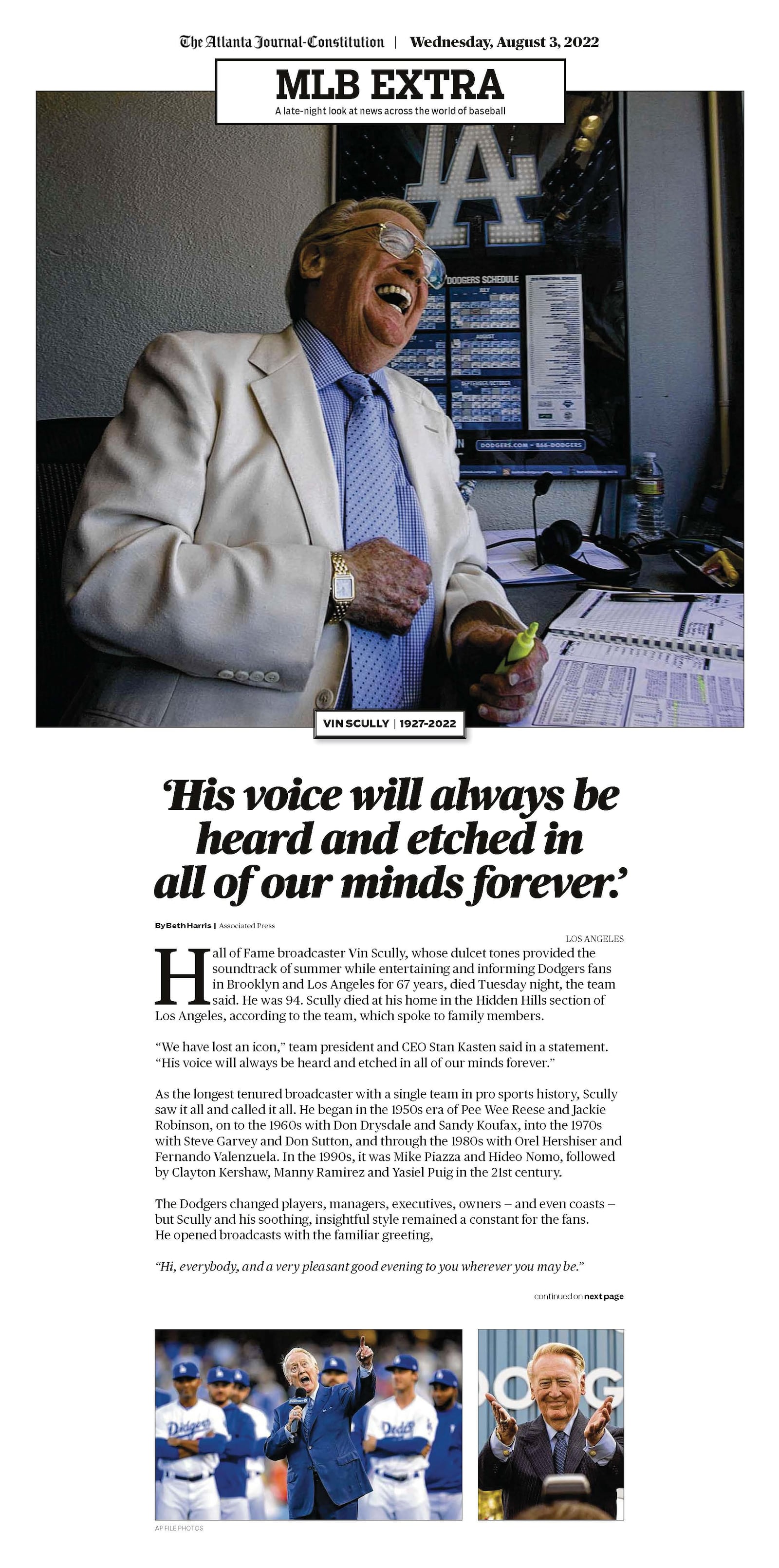 Read about the career of Vin Scully in Wednesday's AJC ePaper edition