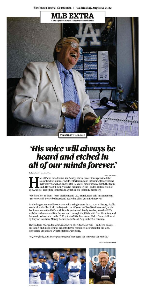 Read about the career of Vin Scully in Wednesday's AJC ePaper edition