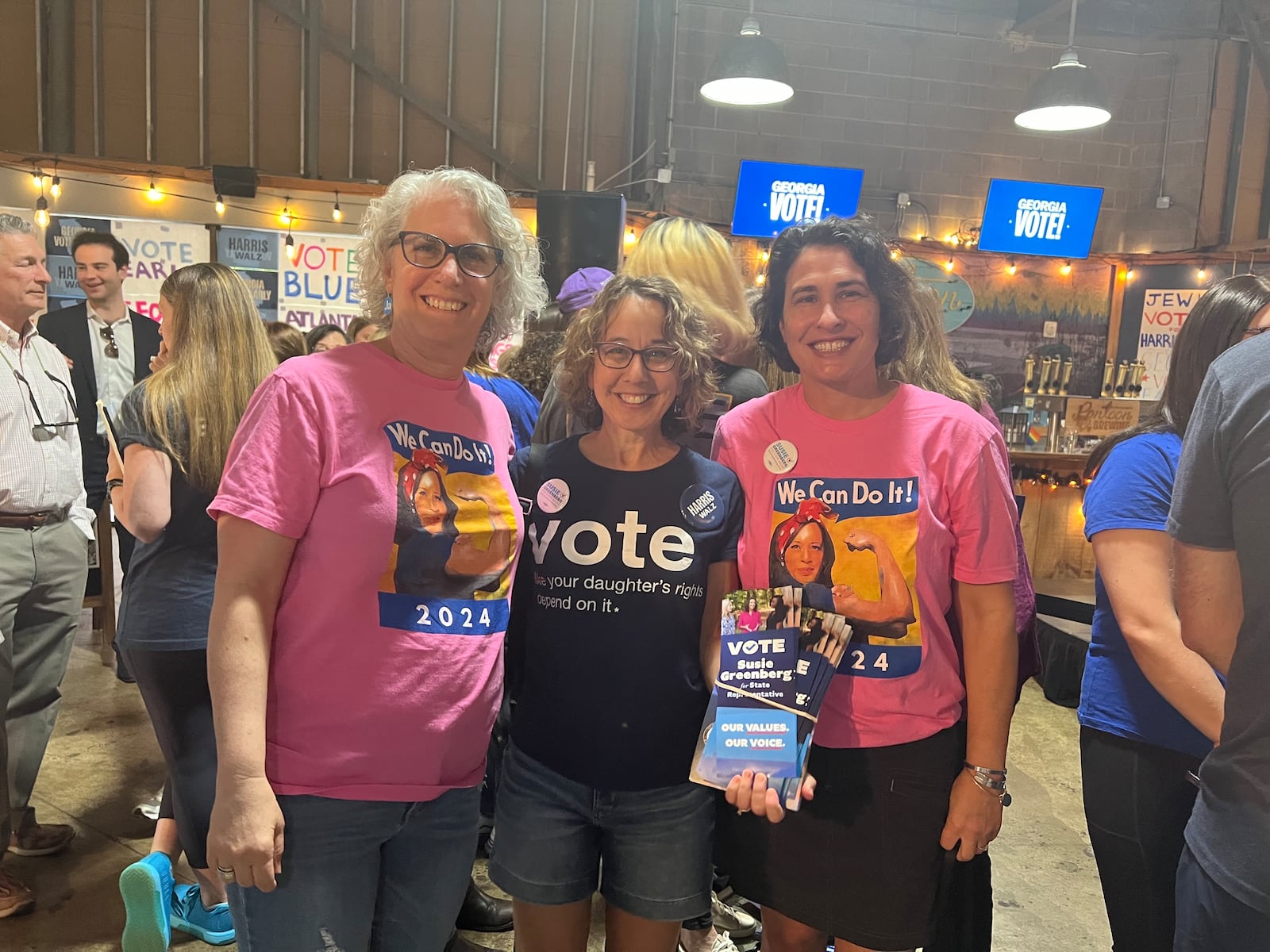 Members of the Jewish Democratic Womens Salon at the Pontoon Brewing Company in Sandy Springs attend Doug Emhoff's event on October 27, 2024.