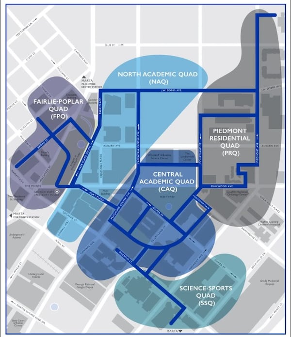 Georgia State University has created a 3.7-mile marked route, known as the Blue Line, around its downtown Atlanta campus.