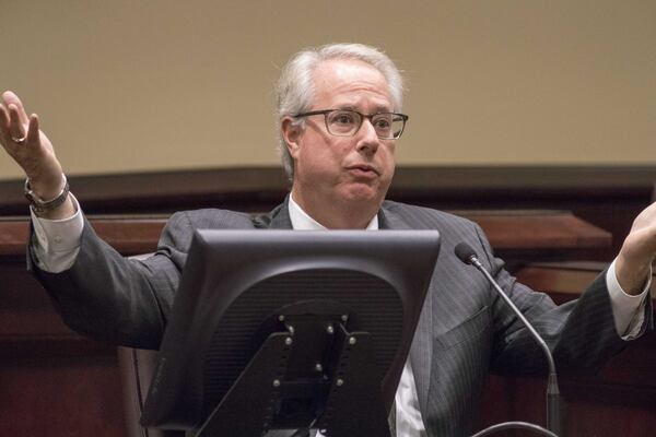 Kennesaw State University president Sam Olens testifies during the Nydia Tisdale trial at the Dawson Superior Court on Thursday, November 30, 2017. ALYSSA POINTER/ALYSSA.POINTER@AJC.COM