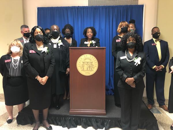 The gender bias in medicine is due to a male-centered focus and perspective, activists say. And it also happens in the realm of politics. In March 2021, Georgia legislators led by state Rep. Kim Schofield spoke at a news conference about sexual harassment and misogyny at the Georgia Capitol. (Mark Niesse/AJC) 