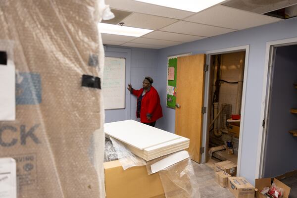 Executive Director Marlene White gives a tour of damage from Hurricane Helene at Hagar’s House in Decatur on Friday. Hagar’s House is DeKalb County’s only emergency family shelter and is still fundraising to complete repairs to reopen.