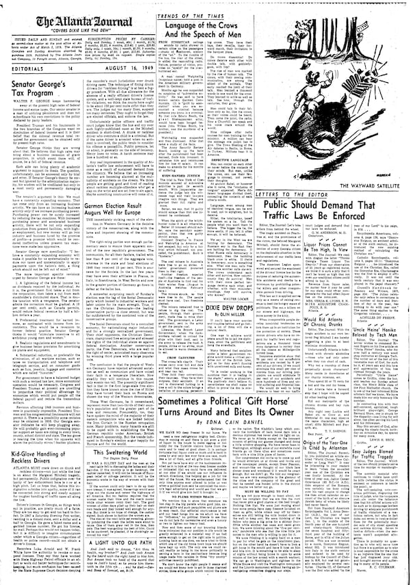 A letter to The Atlanta Journal, dated August 16, 1949, bemoaned lackluster enforcement of traffic laws in Georgia. (AJC)