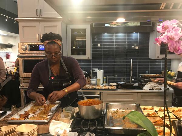 Mashama Bailey preparing Low Country Grilled Chicken at the 2019 All-Star Culinary Bash