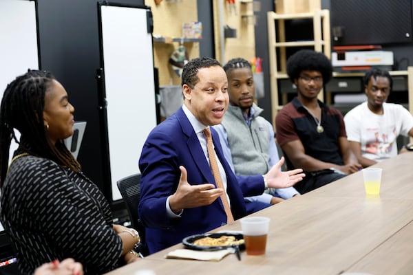 During a luncheon at Morehouse College, students participating in an entrepreneurship initiative, Blackstone LaunchPad, pay attention to Vern Perry, the Global Head of Strategic Partners at Blackstone, the world's largest alternative asset manager, on Thursday, May 18, 2023.
Miguel Martinez /miguel.martinezjimenez@ajc.com



