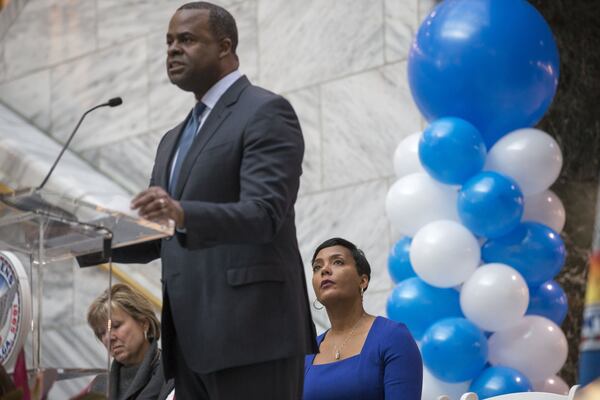 Then-Atlanta Mayor Kasim Reed speaks during his final workday at Atlanta City Hall last year. Bonuses given out in the final days of his administration were determined to be illegal, according to a pair of city investigations. ALYSSA POINTER/ALYSSA.POINTER@AJC.COM