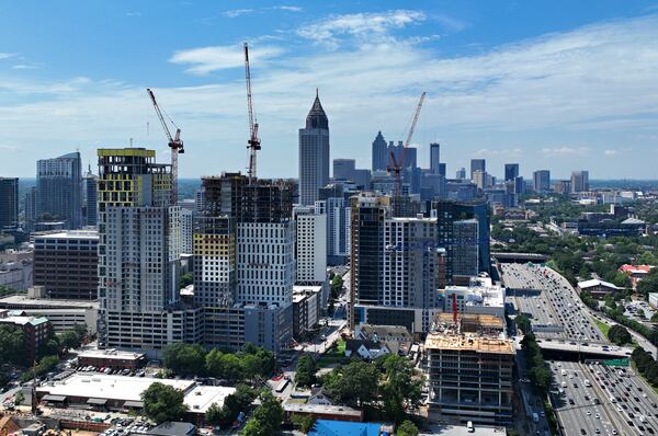 Aerial photo shows constructions of high-rises in midtown, Friday, July 7, 2023, in Atlanta. As fears of a recession persist but have yet to be realized, U.S. employers added 209,000 jobs in June, the Labor Department reported Friday. The unemployment rate was 3.6%, compared with 3.7% in May. (Hyosub Shin / Hyosub.Shin@ajc.com)