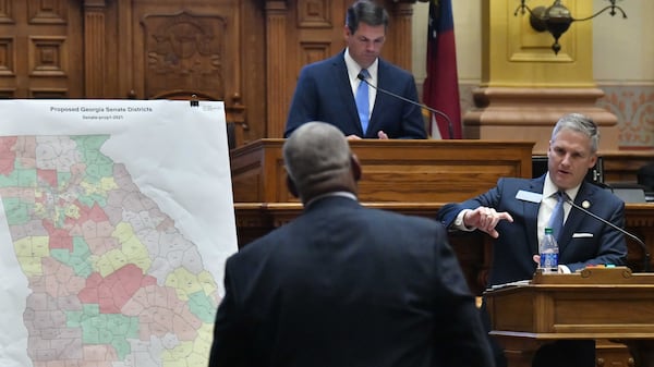 Republican state Sen. John Kennedy answers a question from a Democratic lawmaker in November 2021 as lawmakers debated a new version of the state's political maps. (Hyosub Shin / Hyosub.Shin@ajc.com)