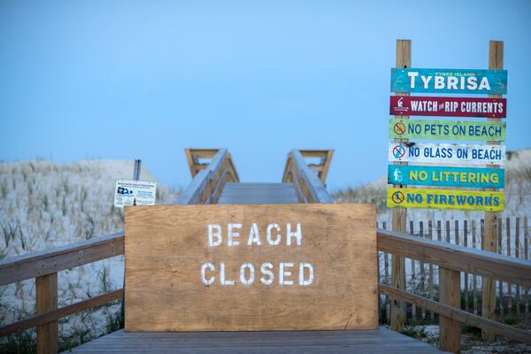 TYBEE ISLAND, GA - APRIL 3, 2020: Tybee Island's beach entrances where closed to the public until Gov. Brian Kemp's executive order forced local authorities open the beaches for exercise outside, with social distancing of at least 6 feet. (AJC Photo/Stephen B. Morton)