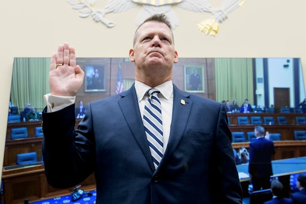 Secret Service Acting Director Ronald L. Rowe Jr. is sworn in during a House Task Force hearing on the Secret Service's security failures during the attempted assassinations of President-elect Donald Trump in Butler, Pa., on July 13, 2024, and West Palm Beach, Fla, on Sept. 15, 2024, on Capitol Hill, Thursday, Nov. 5, 2024, in Washington. (AP Photo/Rod Lamkey, Jr.)