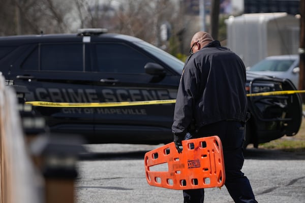 A suspect is at large after he allegedly shot and killed a man in Hapeville Tuesday morning, police said.