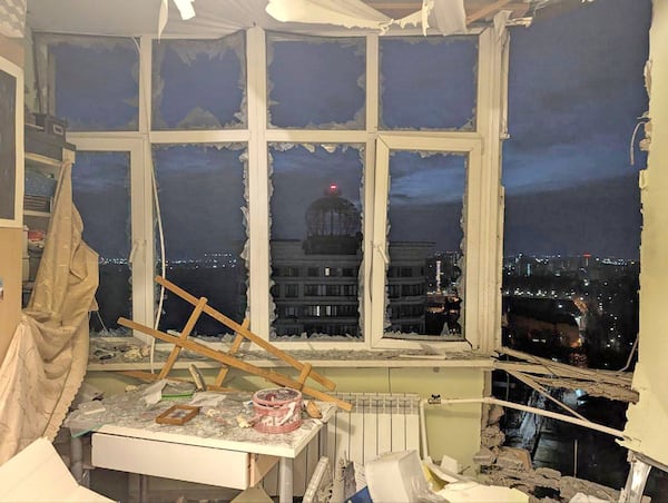 This photo released by Moscow Region Governor Andrei Vorobyev official telegram channel shows a damaged apartment on the site where a shot down Ukrainian drone fell, outside Moscow, Russia, on Tuesday, March 11, 2025. (Moscow Region Governor Andrei Vorobyev official telegram channel via AP)