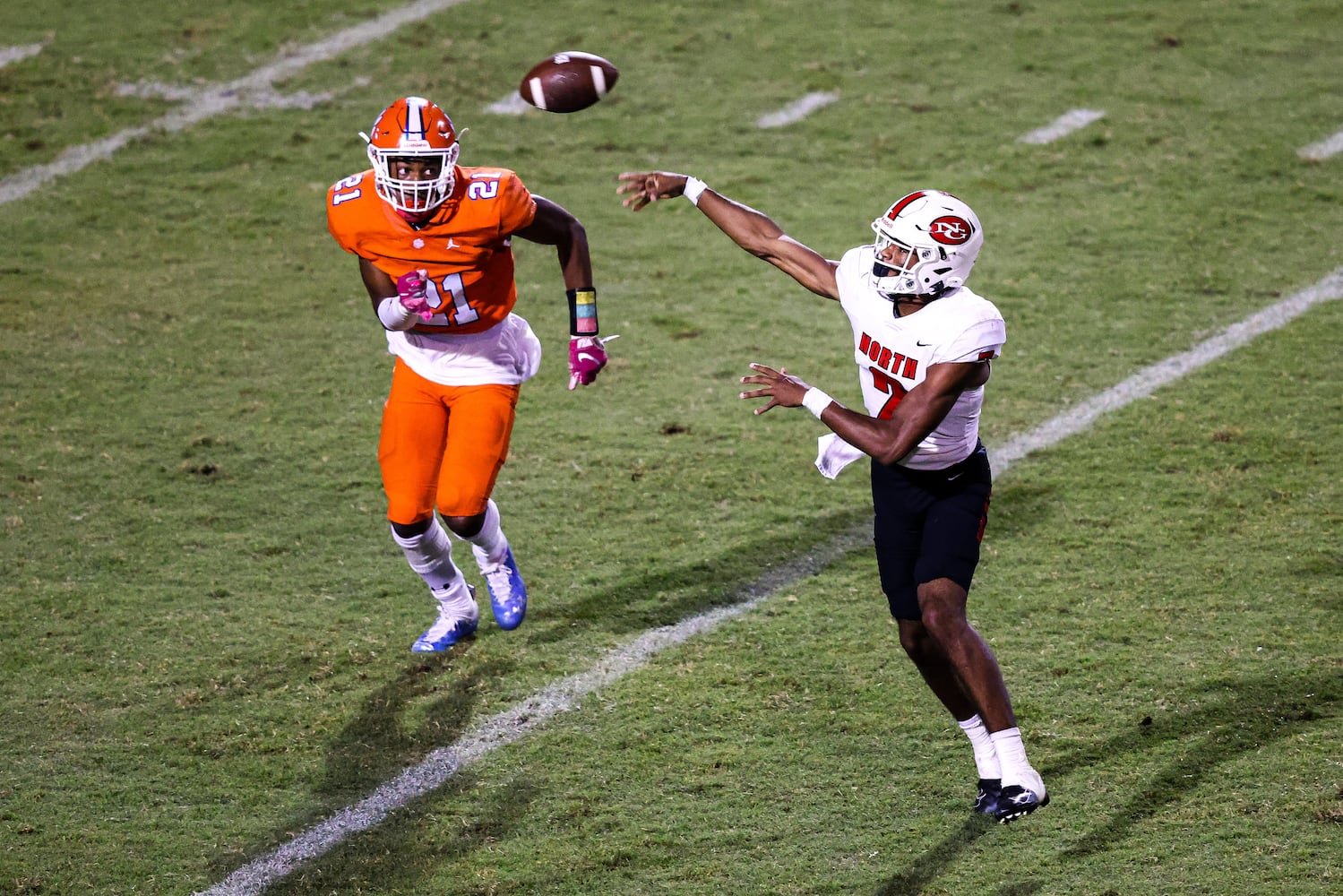 North Gwinnett quarterback Ethan Washington (2) attempts a pass during a GHSA 7A high school football game between the North Gwinnett Bulldogs and the Parkview Panthers at Parkview High School in Lilburn, Ga., on Friday, Sept. 3, 2021. (Casey Sykes for The Atlanta Journal-Constitution)