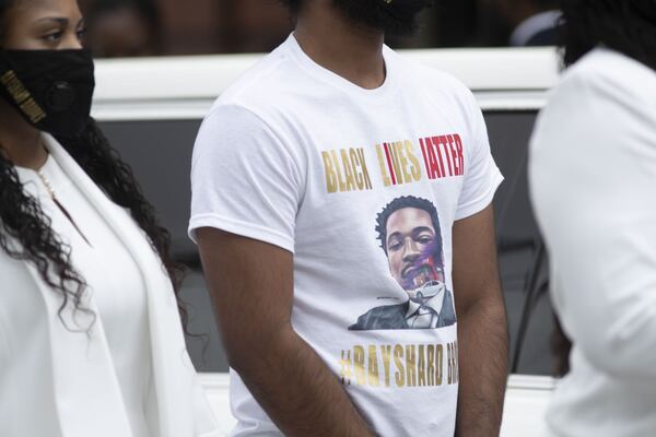 Family and friends of Rayshard Brooks arrive at Ebenezer Baptist Church before the start of his funeral service in Atlanta’s Sweet Auburn community, Tuesday, June 23, 2020. (ALYSSA POINTER / ALYSSA.POINTER@AJC.COM)