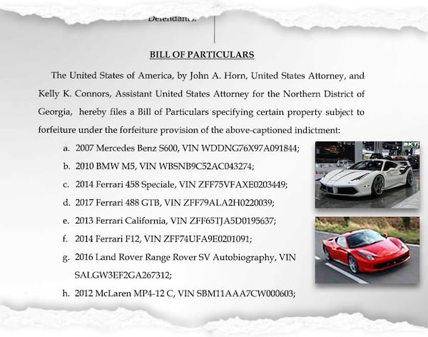 Items cited by the government as subject to forfeiture.