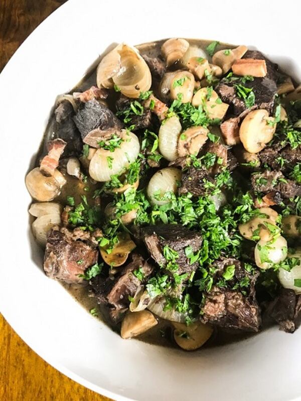 Beef bourguignon with buttered egg noodles, prepared by Leslie Brenner in her Dallas kitchen from her own recipe. (Leslie Brenner/Dallas Morning News/TNS) 

NO MAGAZINE SALES; MANDATORY CREDIT; NO SALES; INTERNET USE BY TNS CONTRIBUTORS ONLY