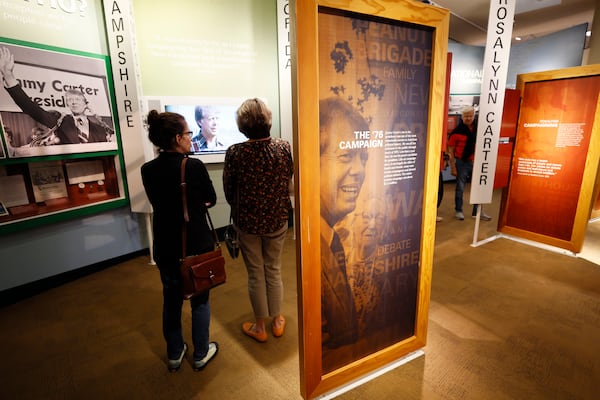 Visitors view the Jimmy Carter Library and Museum exhibits on Wednesday, Feb 22, 2023. (Miguel Martinez/The Atlanta Journal-Constitution)