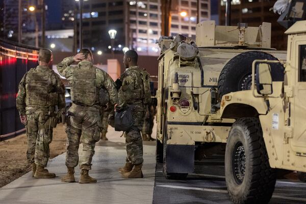 The National Guard is on standby near the Georgia Capitol on Friday, January 27, 2023. (Arvin Temkar / arvin.temkar@ajc.com)