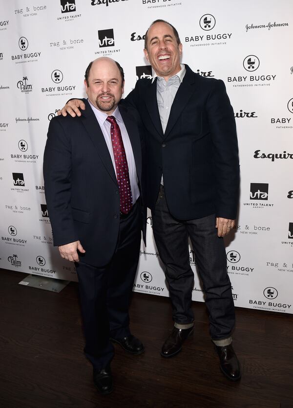 BEVERLY HILLS, CA - MARCH 04: Actor Jason Alexander and host Jerry Seinfeld attend the Inaugural Los Angeles Fatherhood Lunch to Benefit Baby Buggy hosted by Jerry Seinfeld at The Palm Restaurant on March 4, 2015 in Beverly Hills, California. (Photo by Michael Buckner/Getty Images for Baby Buggy) Jason joined pal Jerry Seinfeld at a luncheon in L.A. on March 4. Photo: Getty Images.