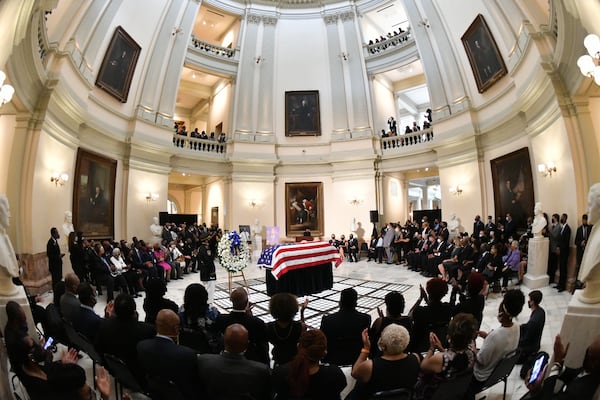 7/29/20 - 7/29/20 - Atlanta, GA -  A ceremony is held in the Capitol Rotunda where Rep. John Lewis will lie in state.  On the fifth day of the “Celebration of Life” for Rep. John Lewis, Lewis’s body and and family members returned to Georgia for ceremonies at the State Capitol where he will also lie in state until his funeral on Thursday.  Hyosub Shin / Hyosub.shin@ajc.com