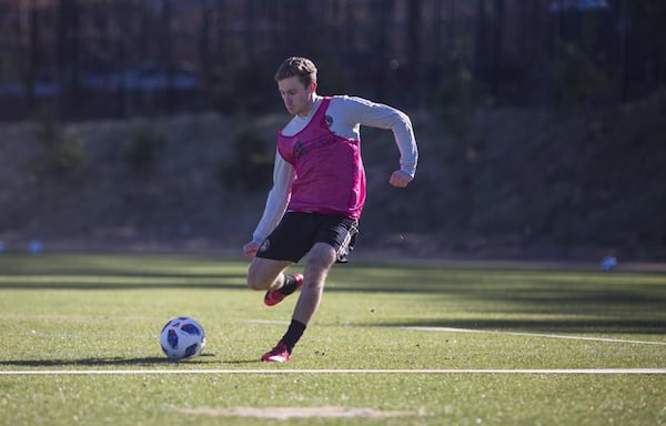 Atlanta United's Jon Gallagher works during training at the team's facility in Marietta. (Eric Rossitch / Atlanta United)