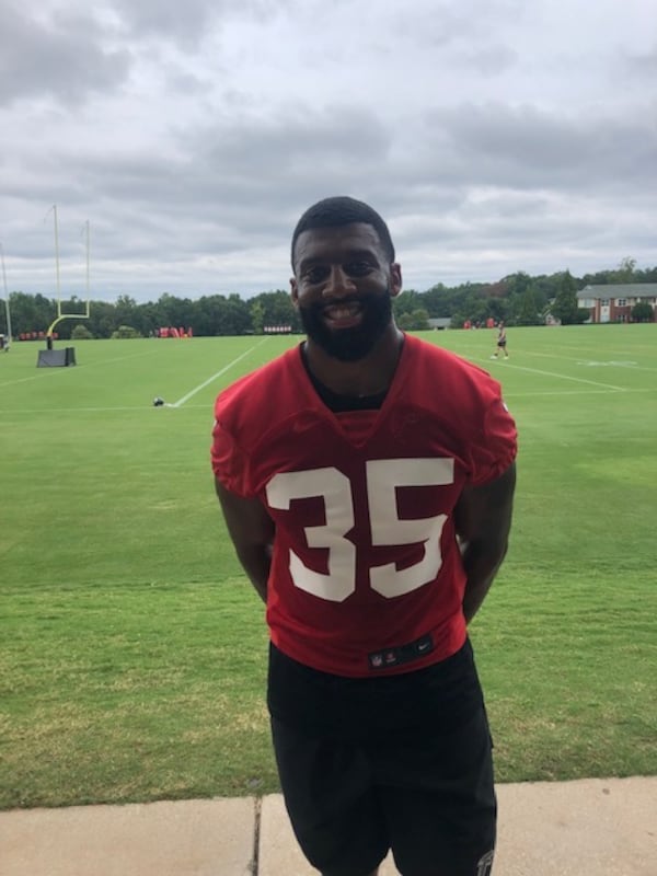 Falcons linebacker Chase Middelton after practice on Sunday in Flowery Branch. (By D. Orlando Ledbetter/dledbetter@ajc.com)