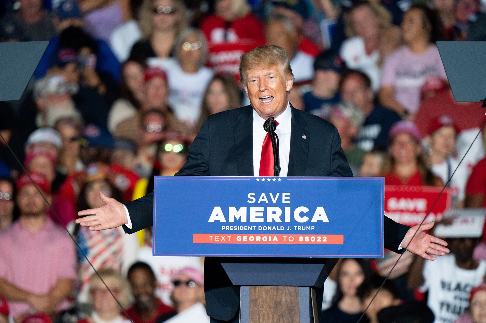 Former President Donald Trump, still popular with Georgia's Republican base, endorsed Herschel Walker in Georgia's U.S. Senate race shortly after he announced his candidacy. (Sean Rayford/Getty Images/TNS)