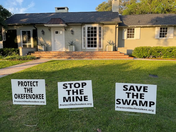 Signs such as these are being distributed by environmental groups opposed to a mining operation near the Okefenokee National Refuge. (Photo courtesy of the Georgia River Network)