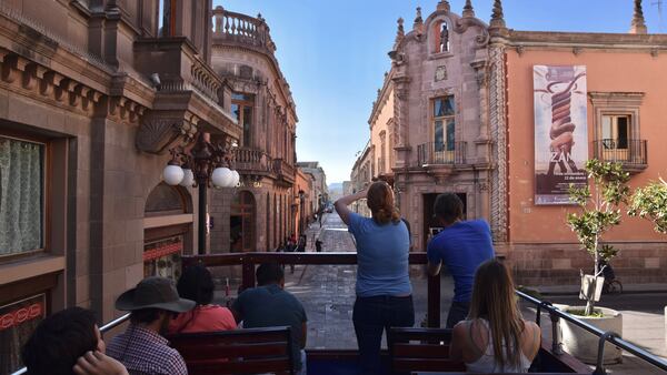 A tourist bus circles the historic center of San Luis Potosi. (Mark Johanson/Chicago Tribune/TNS)