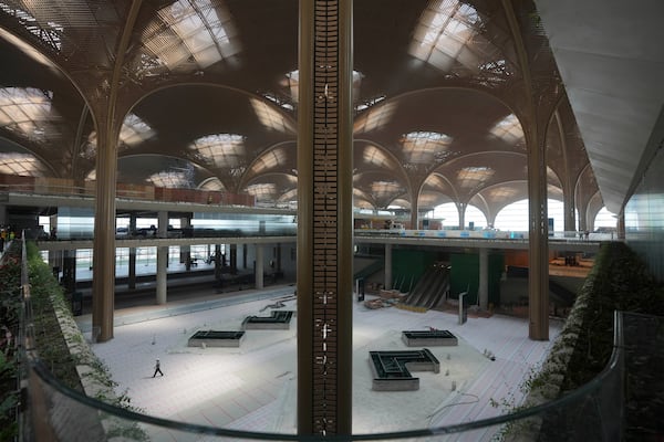 A view inside an under construction of a new airport of Techo International Airport at the outskirts of Phnom Penh Cambodia, Friday, March 21, 2025. (AP Photo/Heng Sinith)