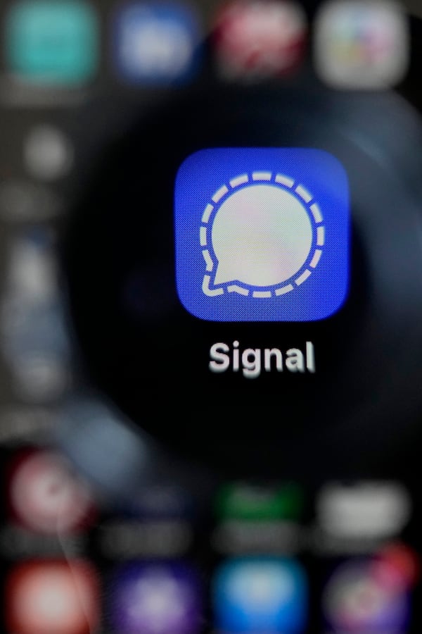 The Signal app is shown on a mobile phone in San Francisco, March 18, 2025. (AP Photo/Jeff Chiu)