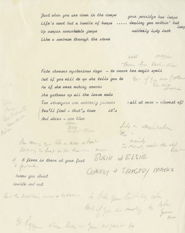 Copies of Johnny Mercer's draft lyrics/music. The Johnny Mercer Tribute concert, featuring Joe Gransden and Tierney Sutton, takes place Feb. 7 at  Georgia State University s Rialto Center for the Arts.