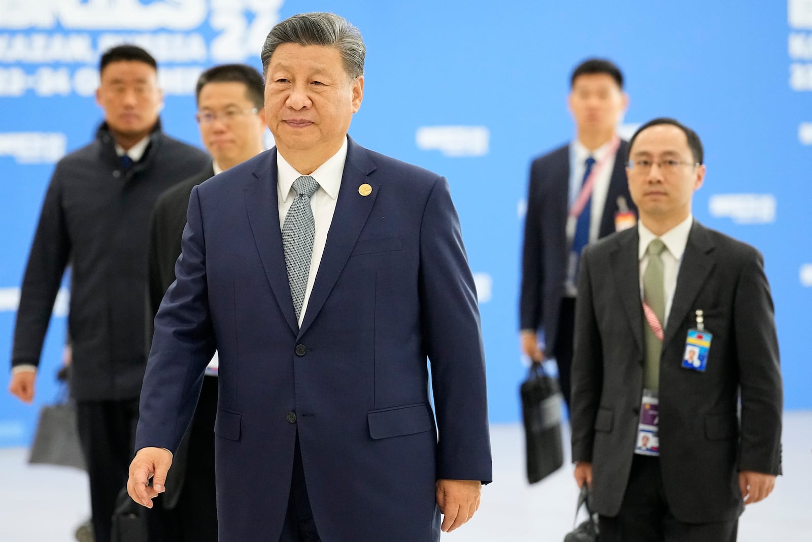 Chinese President Xi Jinping arrives at the BRICS Summit in Kazan, Russia, Thursday, Oct. 24, 2024. (AP Photo/Alexander Zemlianichenko, Pool)