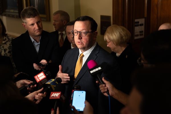 Georgia Republican Party Chair Josh McKoon speaks to reporters after electors formally cast their votes for Donald Trump and JD Vance at the Capitol in Atlanta on Tuesday.