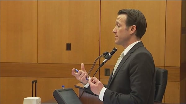 Prosecuting attorney Adam Abbate cross-examines witness McKenzie Davenport during the murder trial of Tex McIver on April 11, 2018 at the Fulton Country Courthouse. (Channel 2 Action News)