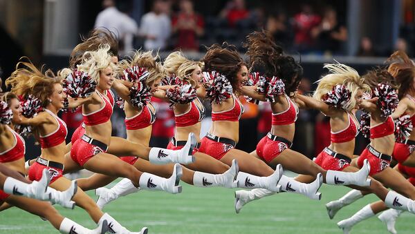 August 31, 2017 Atlanta: The Falcons cheerleaders perform to open the game against the Jaguars in a NFL preseason football game on Thursday, August 31, 2017, in Atlanta.    Curtis Compton/ccompton@ajc.com