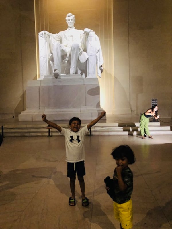 Riot and Atlas Kinard visited the Lincoln Memorial on last year’s pre-school getaway. 
(Courtesy of Khalilah Kinard)