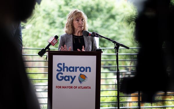 210607-Atlanta-Atlanta mayoral candidate Sharon Gay during a Monday morning, June 7, 2021, press conference in Atlanta to introduce Dr. Cedric Alexander as her public safety advisor.  Ben Gray for the Atlanta Journal-Constitution