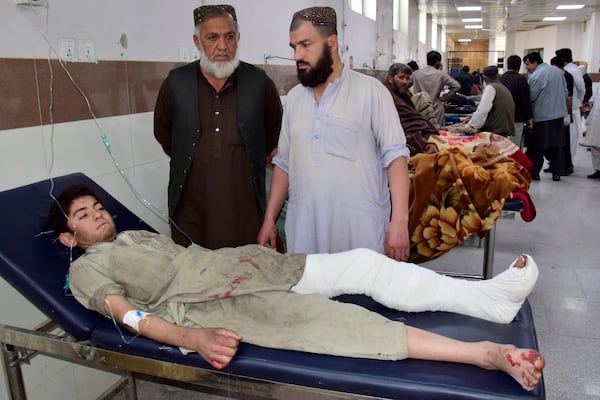 Injured victim of a roadside bomb explosion receives a treatment at hospital in Quetta, Pakistan, Friday, Feb. 28, 2025. (AP Photo/Arshad Butt)