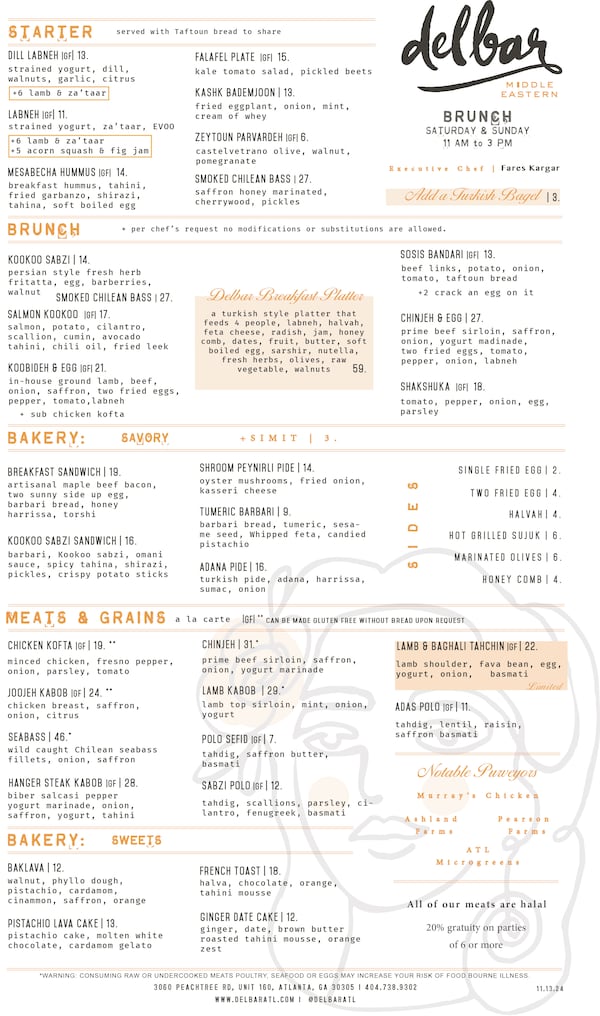 Delbar Buckhead menu