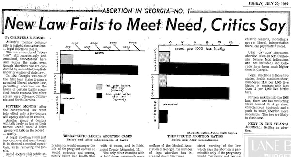 An Atlanta Journal-Constitution article from 1969 describes local doctors' reactions to Georgia's 1968 abortion law, which made abortions legal in certain cases. The article ran in the July 20, 1969, combined edition of the two papers. (AJC archive)