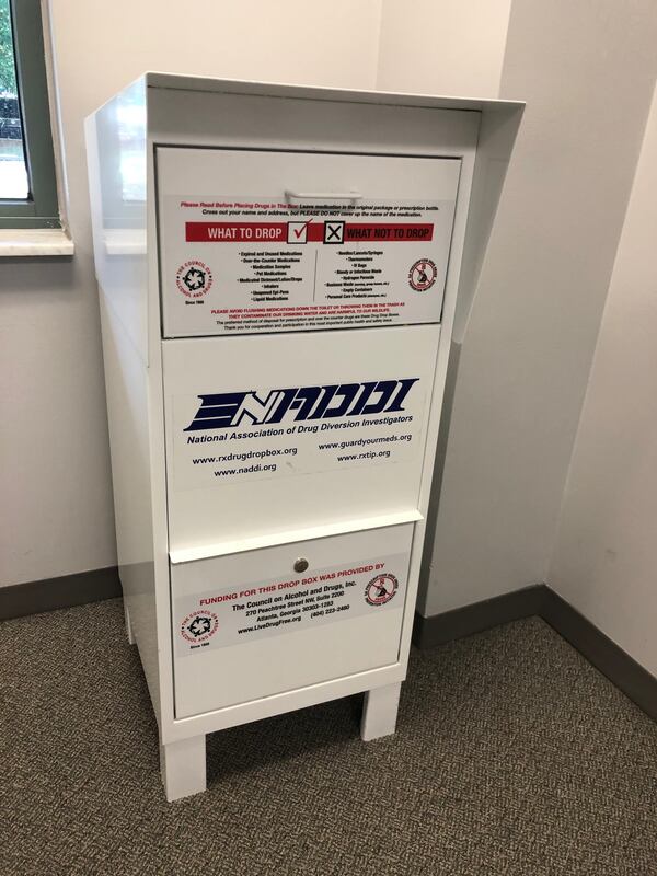 For 24/7, a disposal box for RX medicines is available in the Marietta Police Department, 240 Lemon St., Marietta. Three locations will be available from 10 a.m. to 2 p.m. Oct. 26 in Cobb and Marietta on DEA National RX Take Back Day. (Courtesy of Marietta)